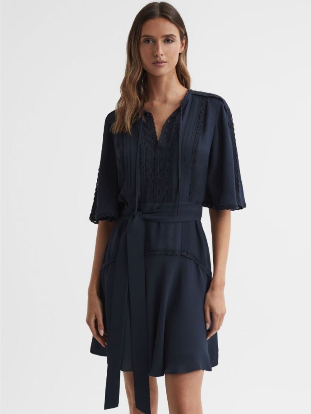REISS Felicity Midnight Romance Lace Mini Dress Navy NWT 0